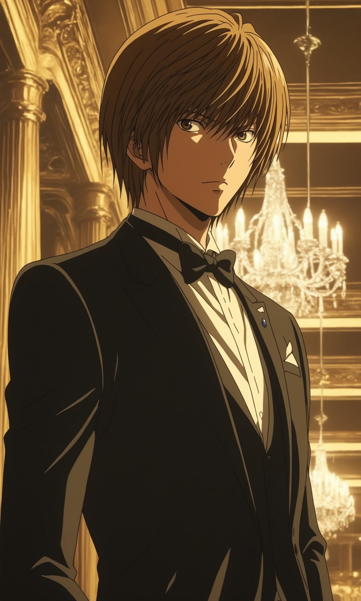 00642-1006027424-1boy, Light Yagami from Death Note, BREAK source_anime , best quality,   wearing a black tuxedo with a bow tie, formal setting,.jpg